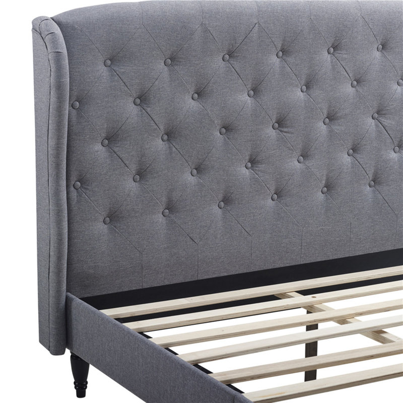 Coyte Upholstered Metal Wingback Bed, Full, Light Gray