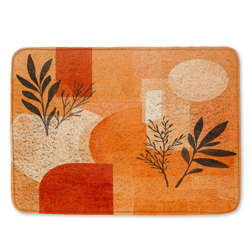 Tapis de bain géométrique à motif abstrait botanique, L 24 po x L 17 po