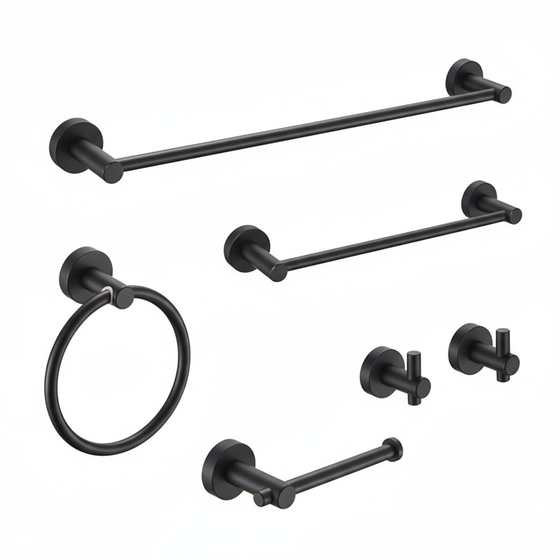 Ensemble de quincaillerie de salle de bain moderne 6 pièces, aluminium noir mat (porte-serviettes 24 po et 16 po), Noir mat