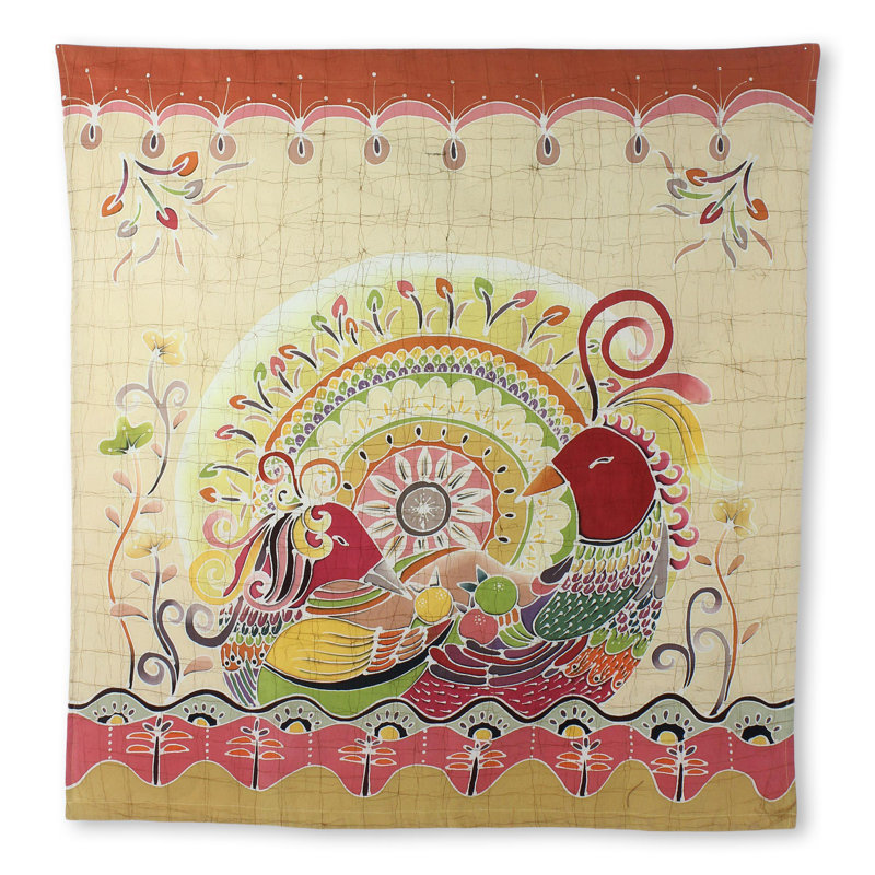 Amorous Geese Batik onGeese and Flowers Tapestry