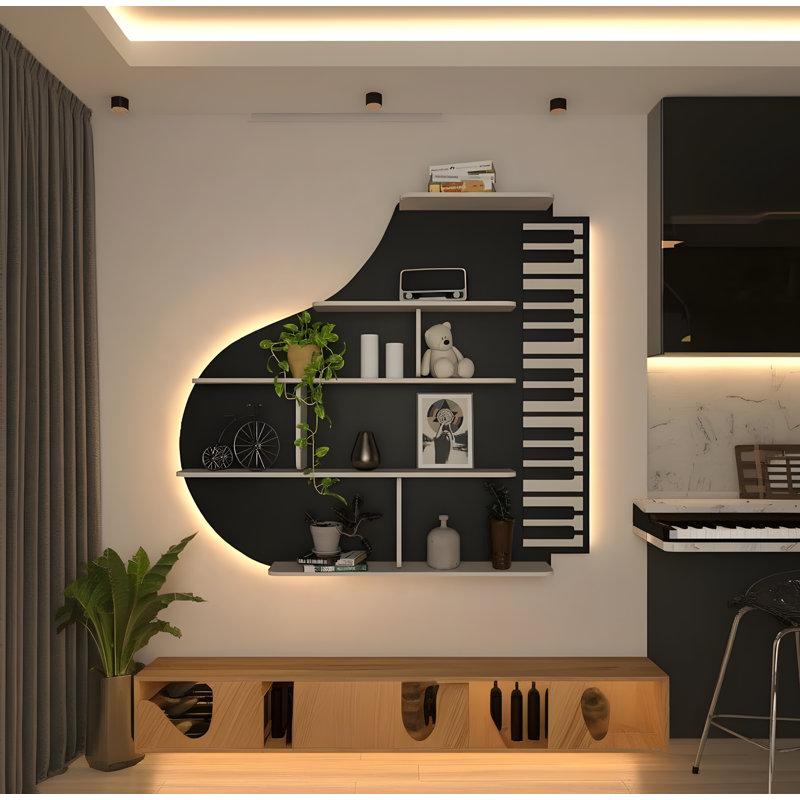 5 Piece Piano Wood Wall Shelf With Lights