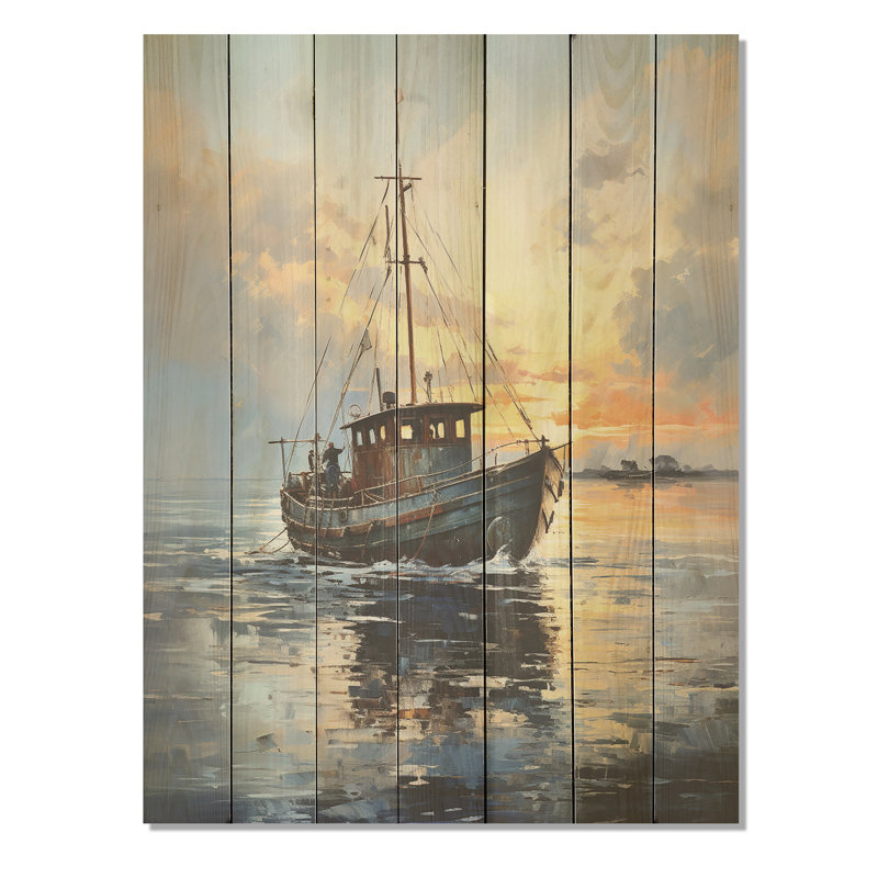 Lake Fishers Boat Twilight III - Bateau côtier sur bois, H 44 po x l 34 po