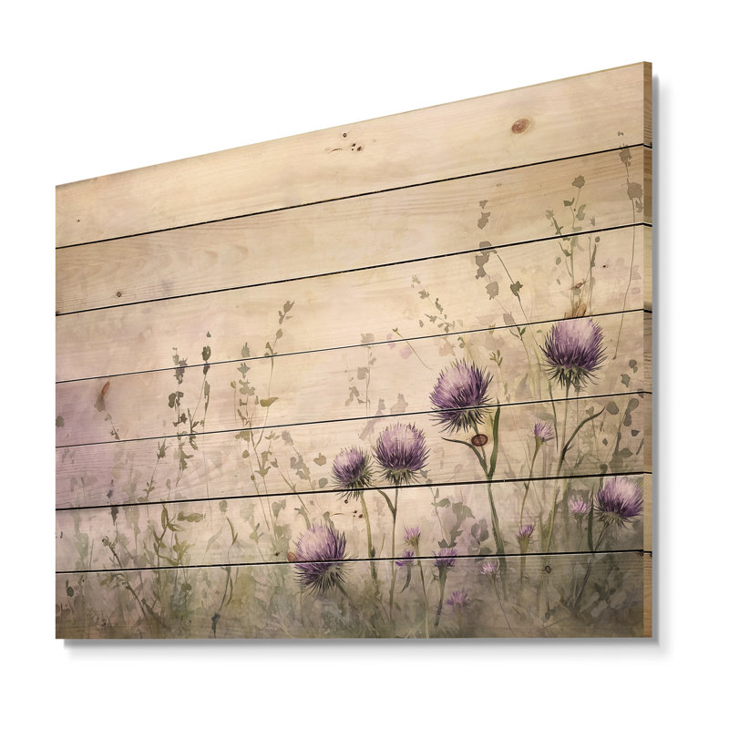 Thistle Blooming In The Meadows II - Décoration murale traditionnelle en bois sur bois de pin naturel, H 10 po x l 20 po