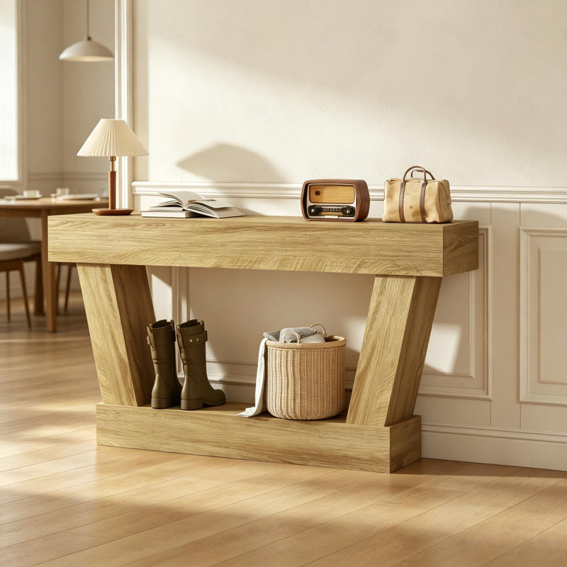 Console rétro vintage, table d'entrée longue avec tablette de rangement pour le couloir et le salon, Oak