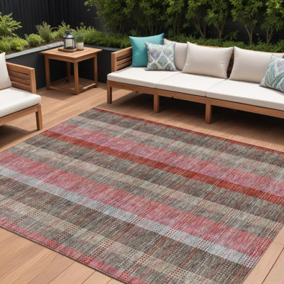 Tapis d'intérieur lavable à carreaux rose et étain 9 pi x 12 pi Fabre