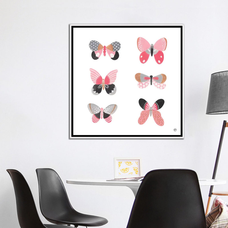 6 papillons art, Toile blanche encadrée, H 37 po x l 37 po x P 1,5 po