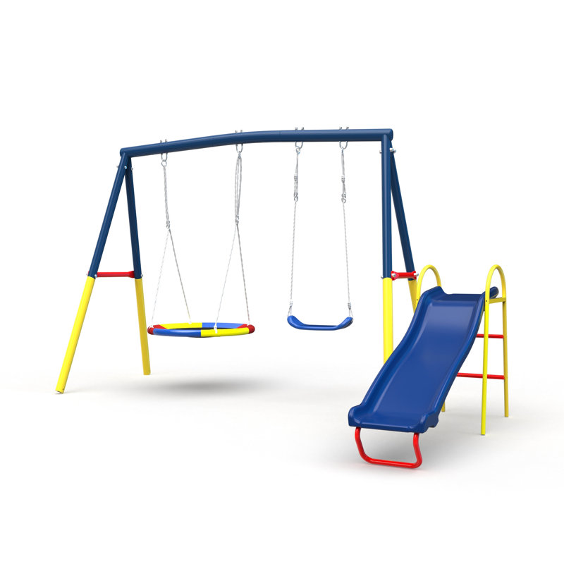 Balançoire 3 en 1, avec glissade, la cour arrière en acier bleu respecte les règles