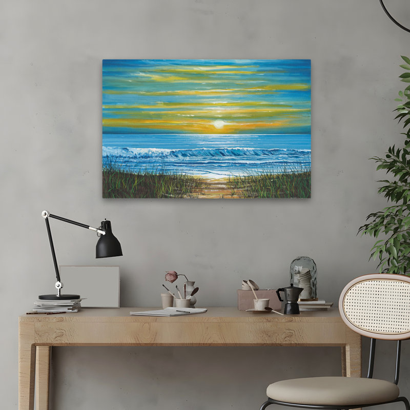 Coucher de soleil - Coucher de soleil côtier sur l'océan, H 16 po x l 24 po