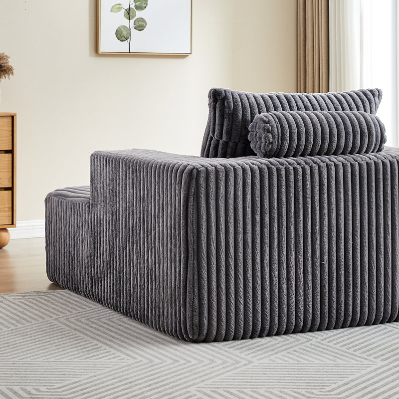 Fauteuil en velours côtelé Corduroy, sans assemblage, confortable et confortable, Gris