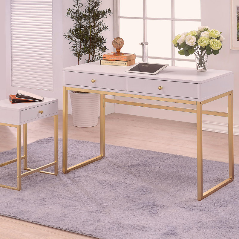 White and brass 1-drawer side table