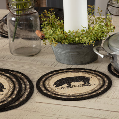 Sawyer Mill Charcoal Pig Jute Trivet 8 inch Diameter Set of 3