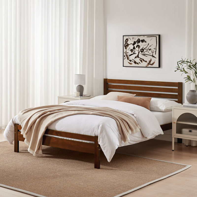 Aichele Solid Wood Bed, Walnut, Double (4'6)