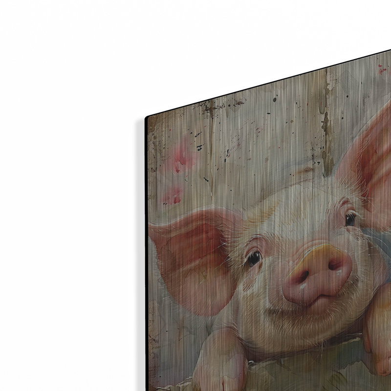 «Happy Pink Pig» par Momart, art mural en métal, H 16 po x l 12 po