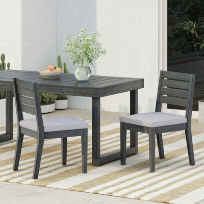 Outdoor Acacia Wood Armless Dining Chair With Cushions (Set Of 2) , Sandblasted Dark Gray + Light Gray