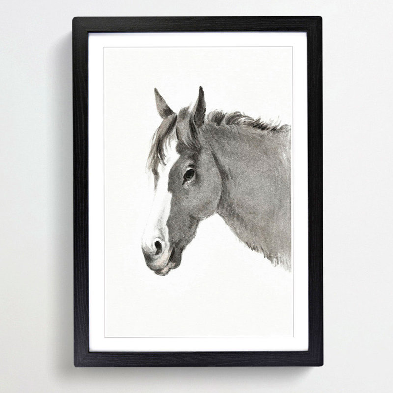 Head of the Horse by Jean Bernard - Picture Frame Drawing Print, 36cm H x 27cm W x 2cm D, Black Framed