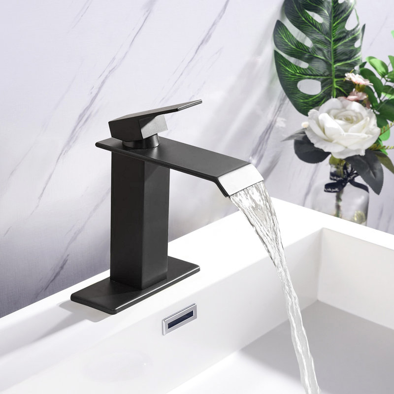 Robinet de douche noir mat - bec cascade, poignée simple, robinet simple à température d'eau réglable noir, température