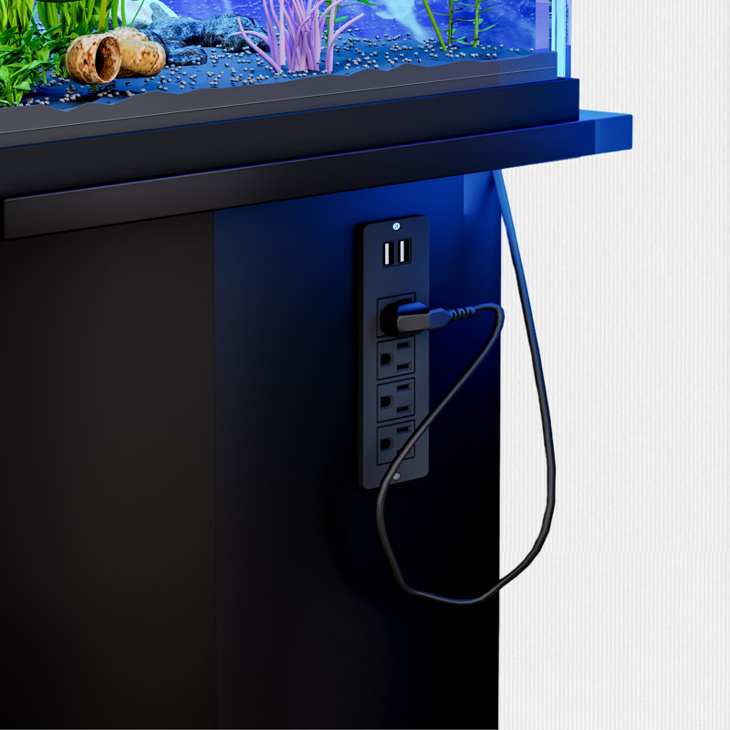Support d'aquarium noir de 55 à 75 gallons avec prises de courant, armoire de rangement, couleur noire, capacité de 880 lb, aquarium non inclus