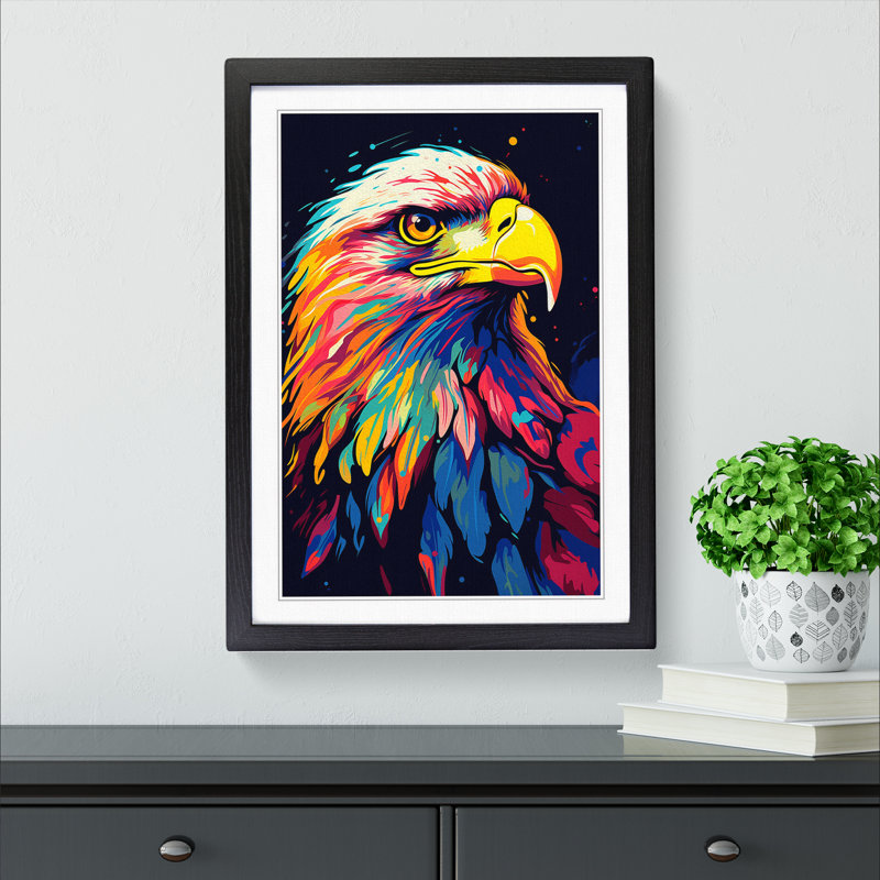 XYZ-FRM-V1223-587 Eagle Pop - Single Picture Frame Print on Wood, 34cm H x 25cm W x 2cm D, Black