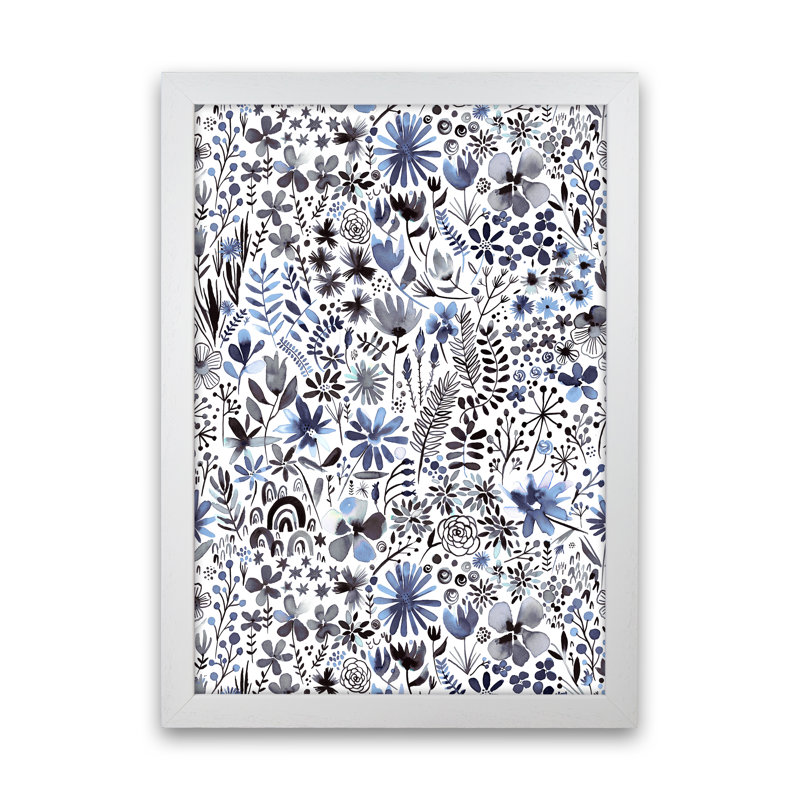 Winter Ink Flowers - Print, 46cm H x 34cm W x 3cm D, White Framed