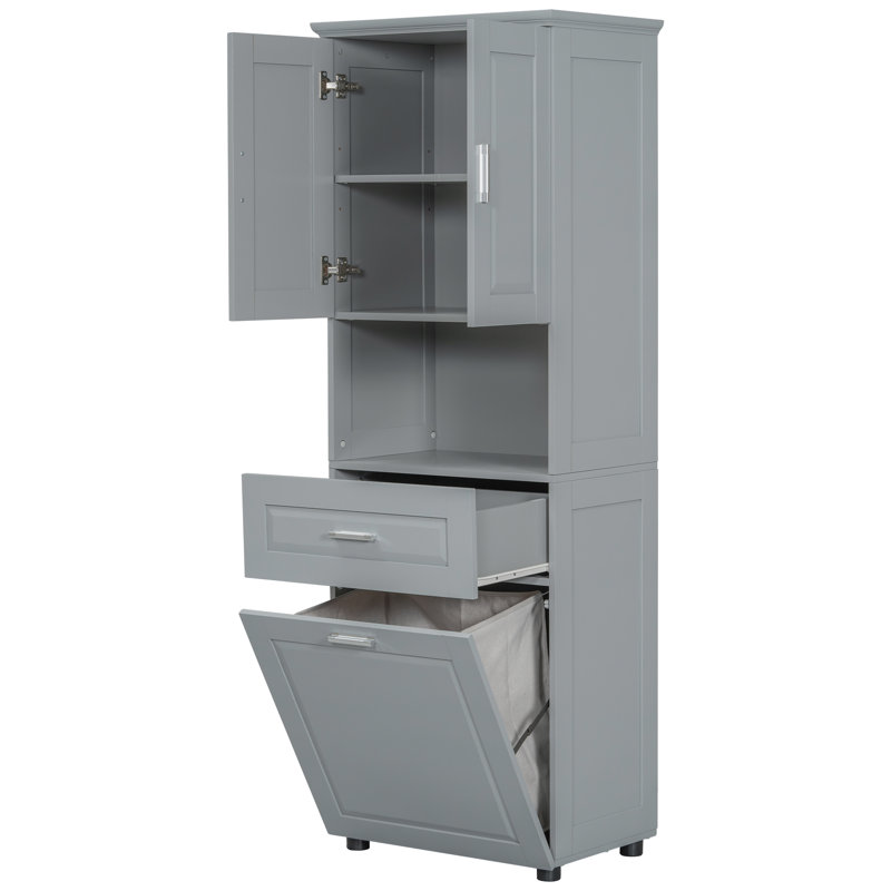 Tall Bathroom Cabinet With Laundry Basket, Gray