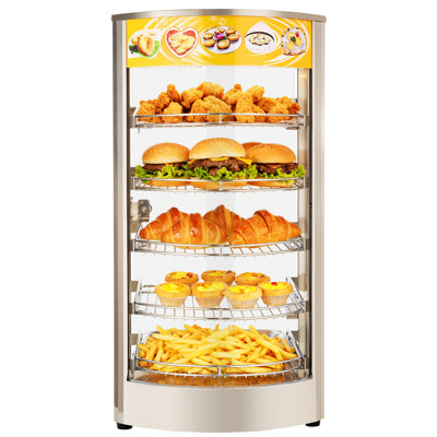 5-Tier Commercial Food Warmer Display, 800W Food Display Warmer with LED Light, Adjustable Shelf and Stainless Steel Frame, 86℉~185℉ Air Heating, 60L for Hamburger, Pizza, Bread, Fried Chicken