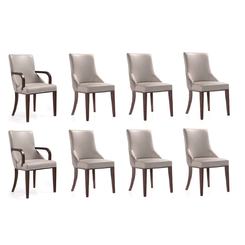 Shubert Modern Vegan Leather and Velvet Upholstered Beech Wood Dining Chair Set in Light Gray, Light Gray, 8