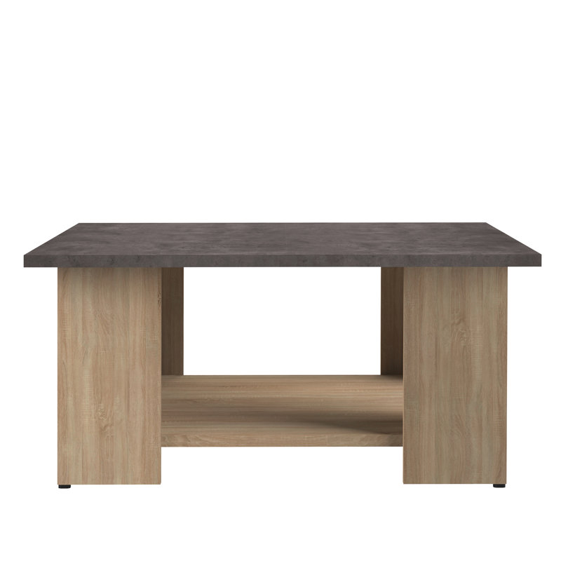 Electa Four Leg Coffee Table with Storage, 31cm H x 67cm L x 67cm W, Concrete Look, Oak