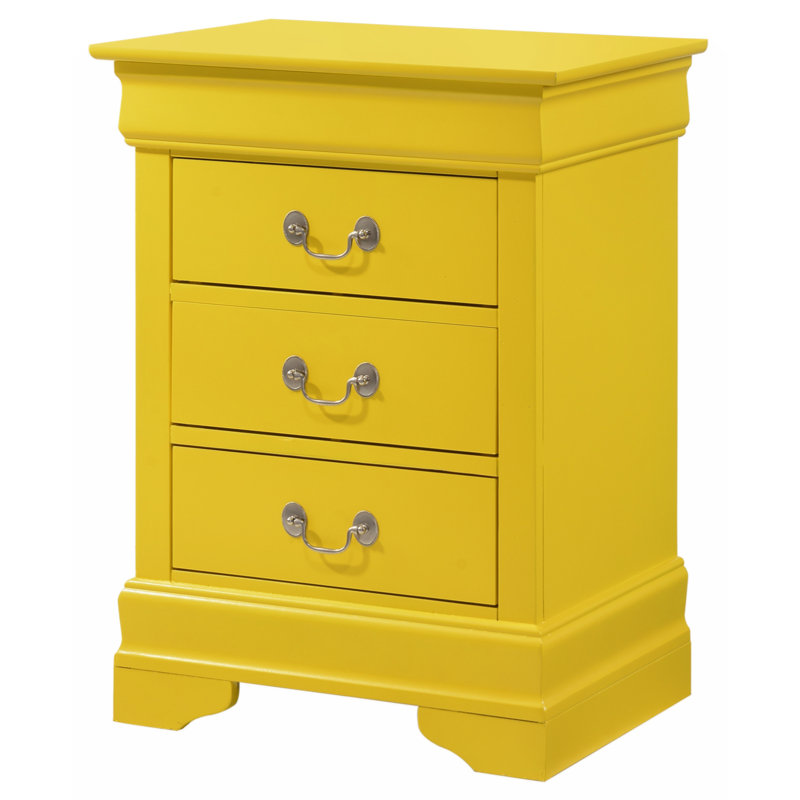 Louis Phillipe Nightstand with 3 Drawers Bed Side Table  Nightstand Bedroom End Tables, Yellow