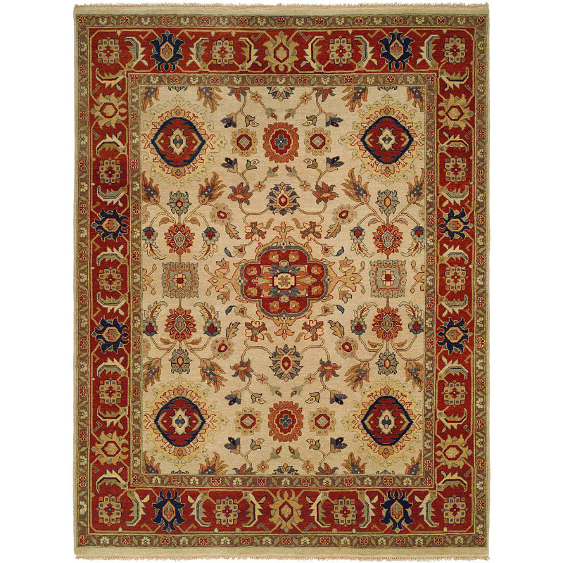 Setta Wool Oriental Area Rug in Ivory/Red, Rectangle 12' x 15'