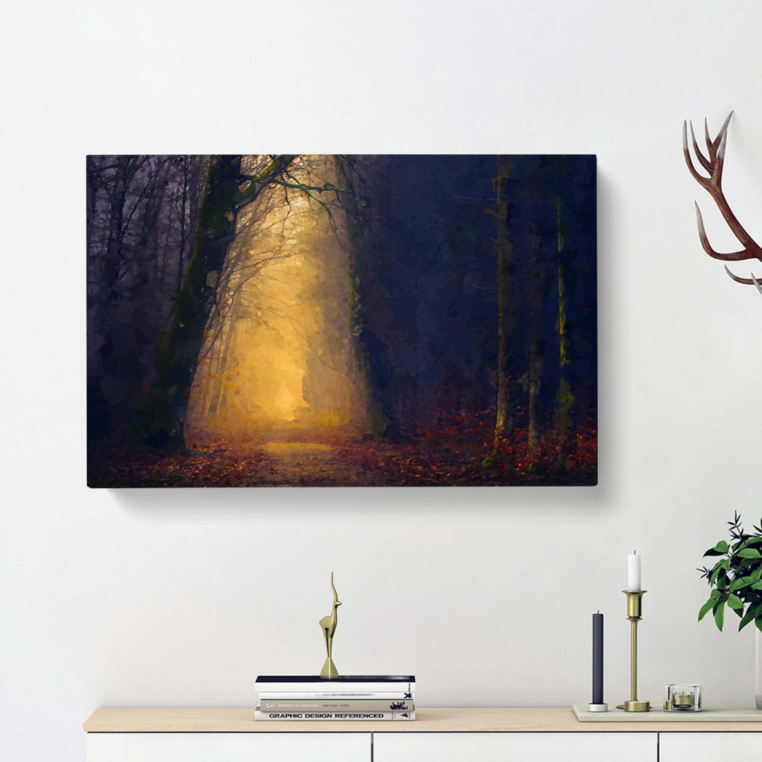 Golden Forest Pathway in Abstract - Wrapped Canvas