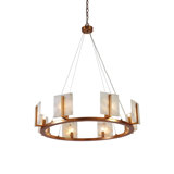 8 - Light Glass Wagon Wheel Chandelier