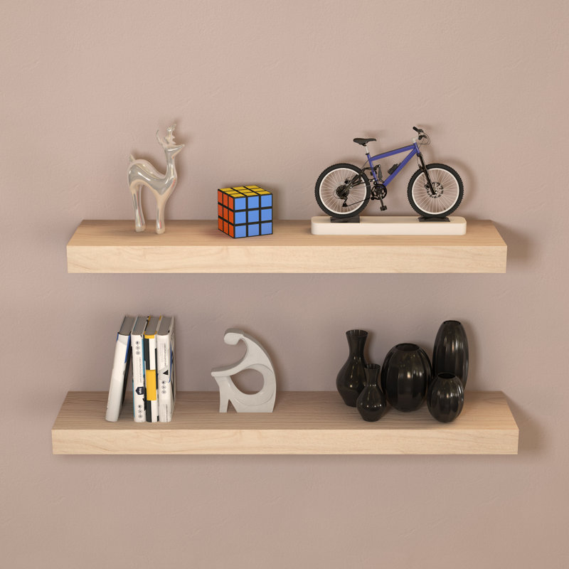 Dodgen 2 Piece Solid Wood Floating Shelf, Natural, 36.06" H x 6.3" W x 1.57" D