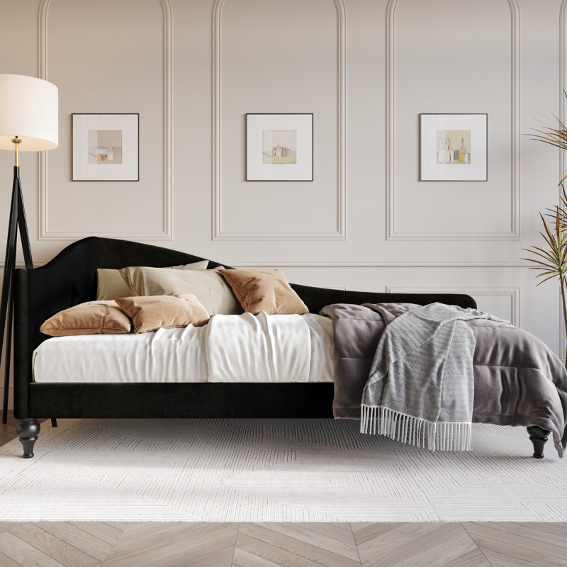 Aranea Upholstered Velvet Daybed, Black