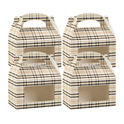 Restaurantware Gable Gift Boxes Pack of 25 Paper Treat Boxes 6 x 3.5 x 3.5 Inches With Window, Disposable Plaid Containers, Freezer-safe, For Weddings or Birthdays