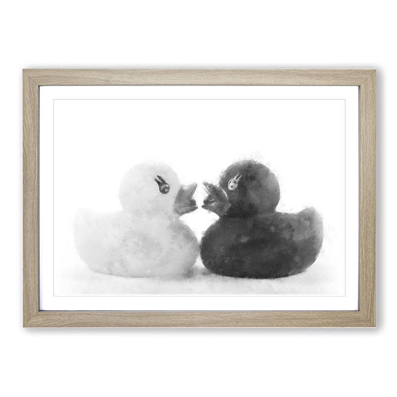 Rubber Ducks Opposites Attract - Picture Frame Graphic Art, Oak Framed, 27cm H x 36cm W x 2cm D