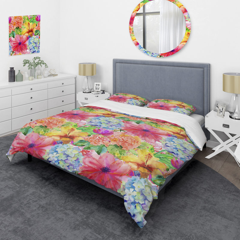 Multicolore fleurs abstraites - ensemble de housse de couette floral - microfibre de polyester