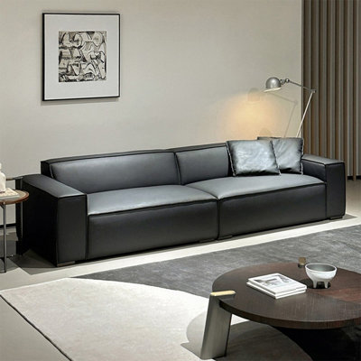 Black Genuine Leather Modular Sofa cushion couch