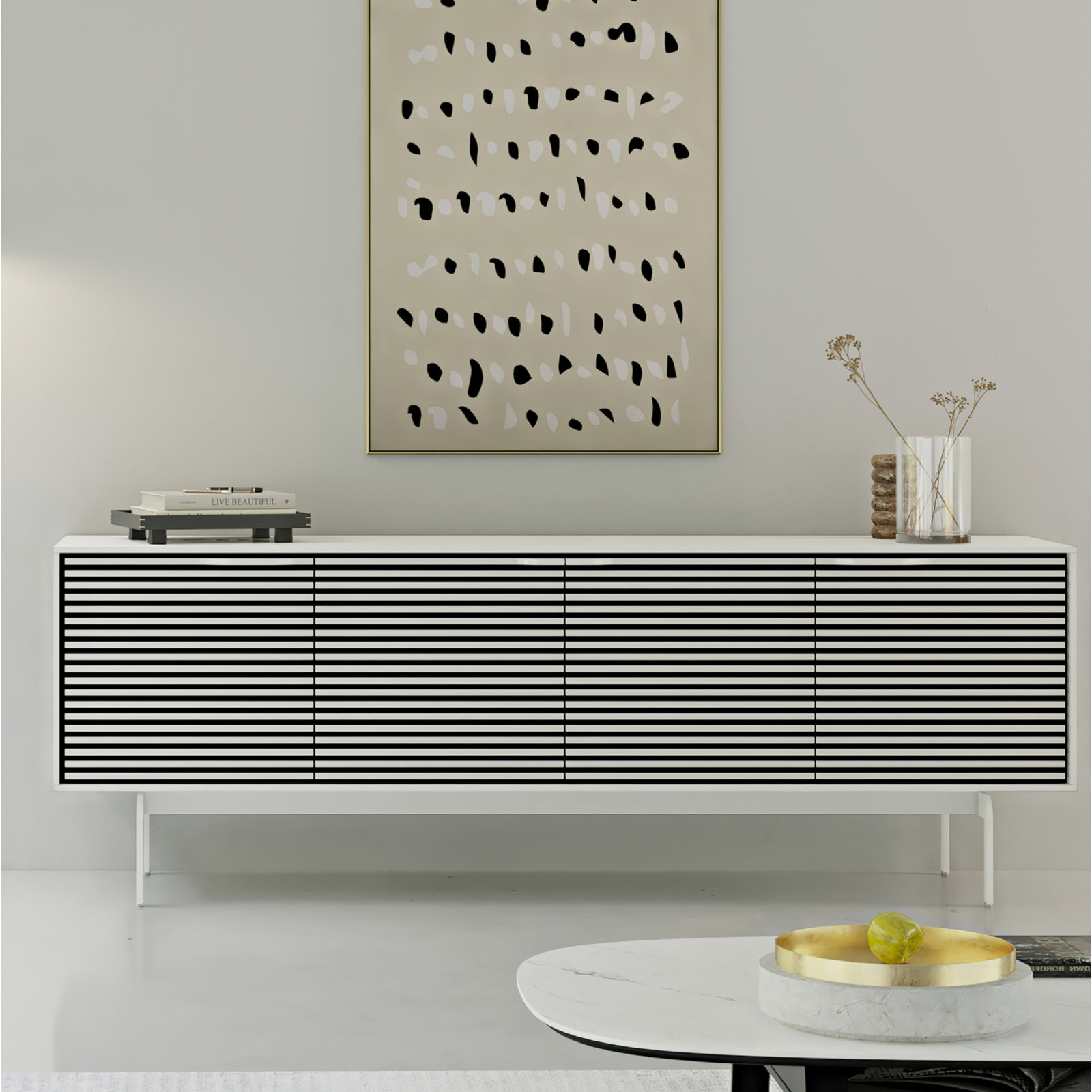 Align 81'' Media Console, Satin White, 28.5” H x 81” W x 18” D