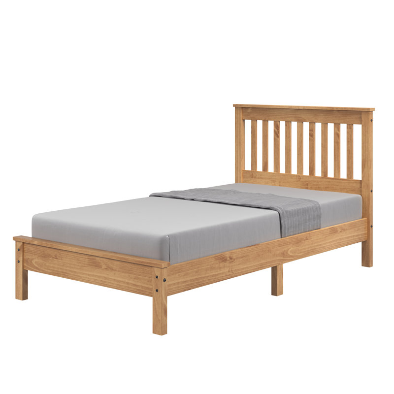 Lit rustique en bois massif avec poteaux robustes et robustes Monaco - Style rustique, Lit simple