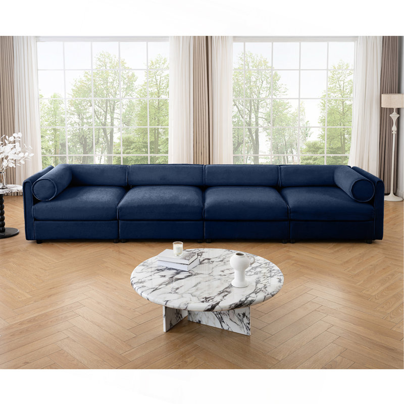 Canapé modulaire modulaire avec rangement, dossier cylindrique et accoudoirs, siège profond, confortable et durable pour le salon, canapé 4 places, bleu