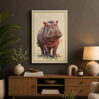 Gentle Hippopotamus Boho - Wrapped Canvas