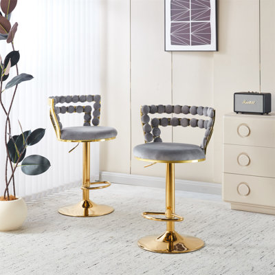 Chaise de bar moderne (ensemble de 2) avec pieds en tube de fer de couleur dorée, coussins moelleux et dossier confortable, convient à la salle à manger, au salon, au café et au tabouret de bar
