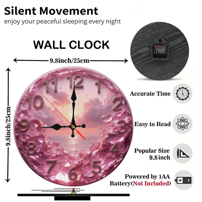 Pink Crystal Clock Face With Sunset