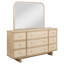 Commode large Lno avec miroir, 9 tiroirs, structure en bois de chêne beige