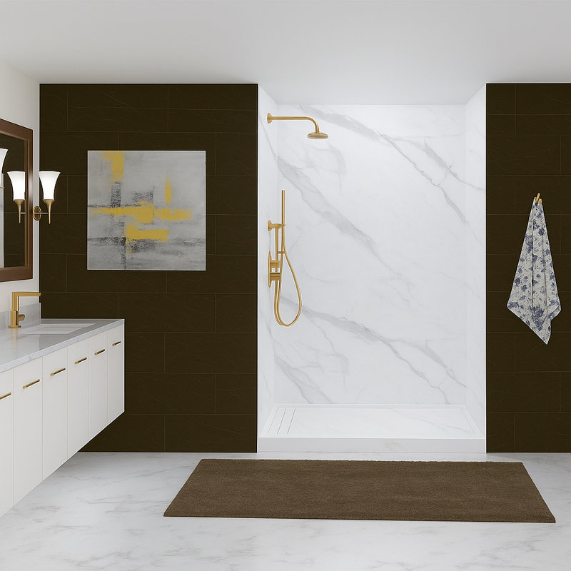 96” Waterproof SPC Shower Wall Panel Kit – 4-Piece Grout-Free Bathroom Surround (36"x60"x96"), 96" H x 36" W x 0.3" D