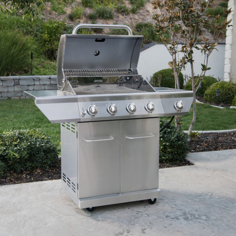 Nexgrill 4 - Burner Freestanding Propane Gas Grill with Side Burner and Cabinet