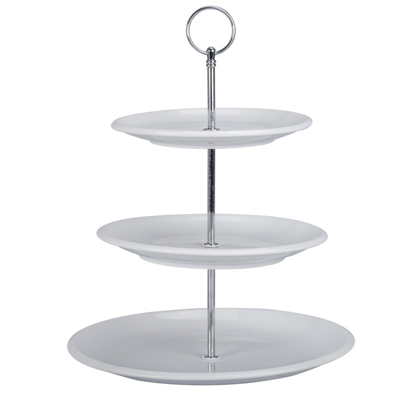 White Glazed Ceramic 3-Tier Round Serving Tray