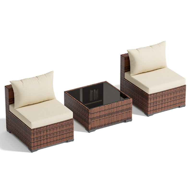 Ensemble de conversation d'extérieur 2 personnes avec coussins, Beige