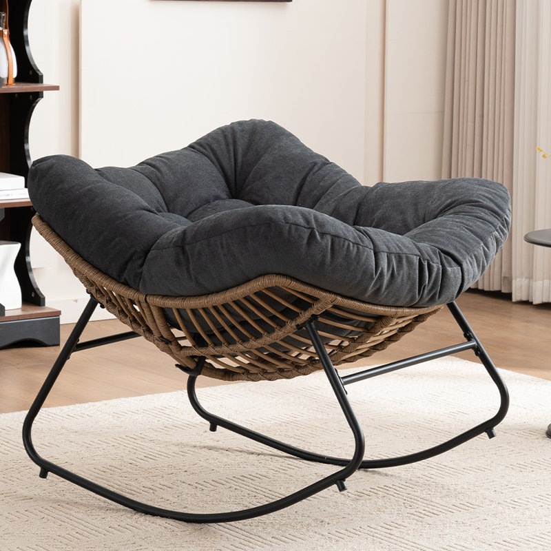 Chaise d'appoint berçante rembourrée Chenille, Noir