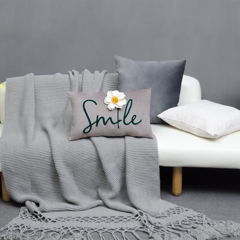 Housse de coussin en velours brodé , Vert / gris